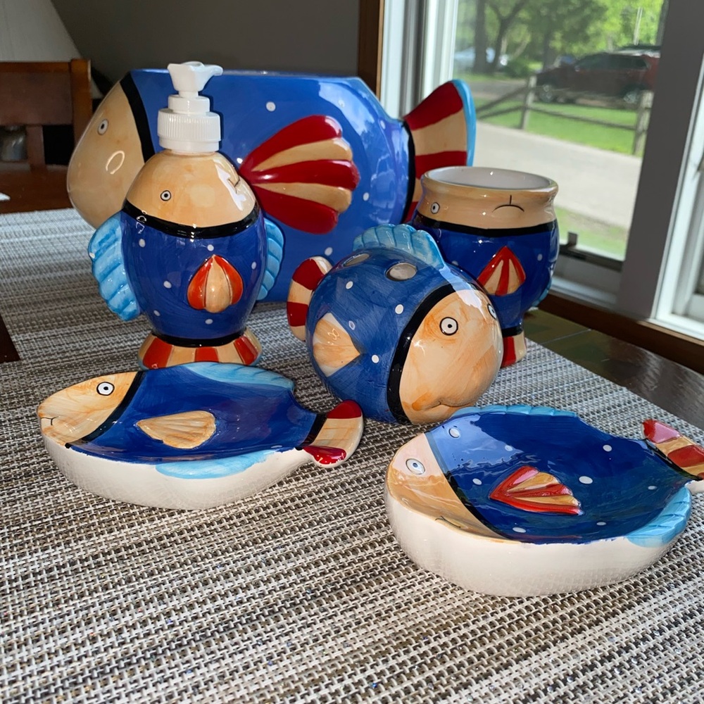 6 pc Kids Fish theme Bathroom set Coco Dowley Vintage